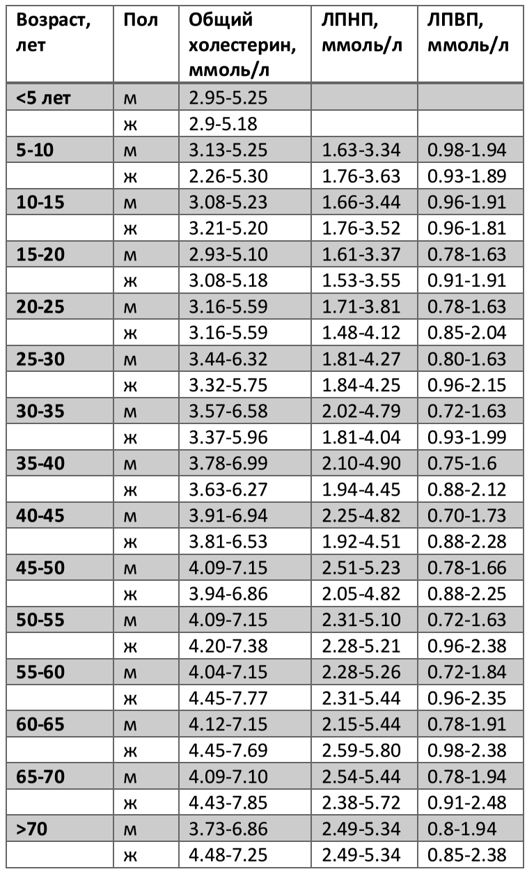 Норма холестерина для женщин и мужчин